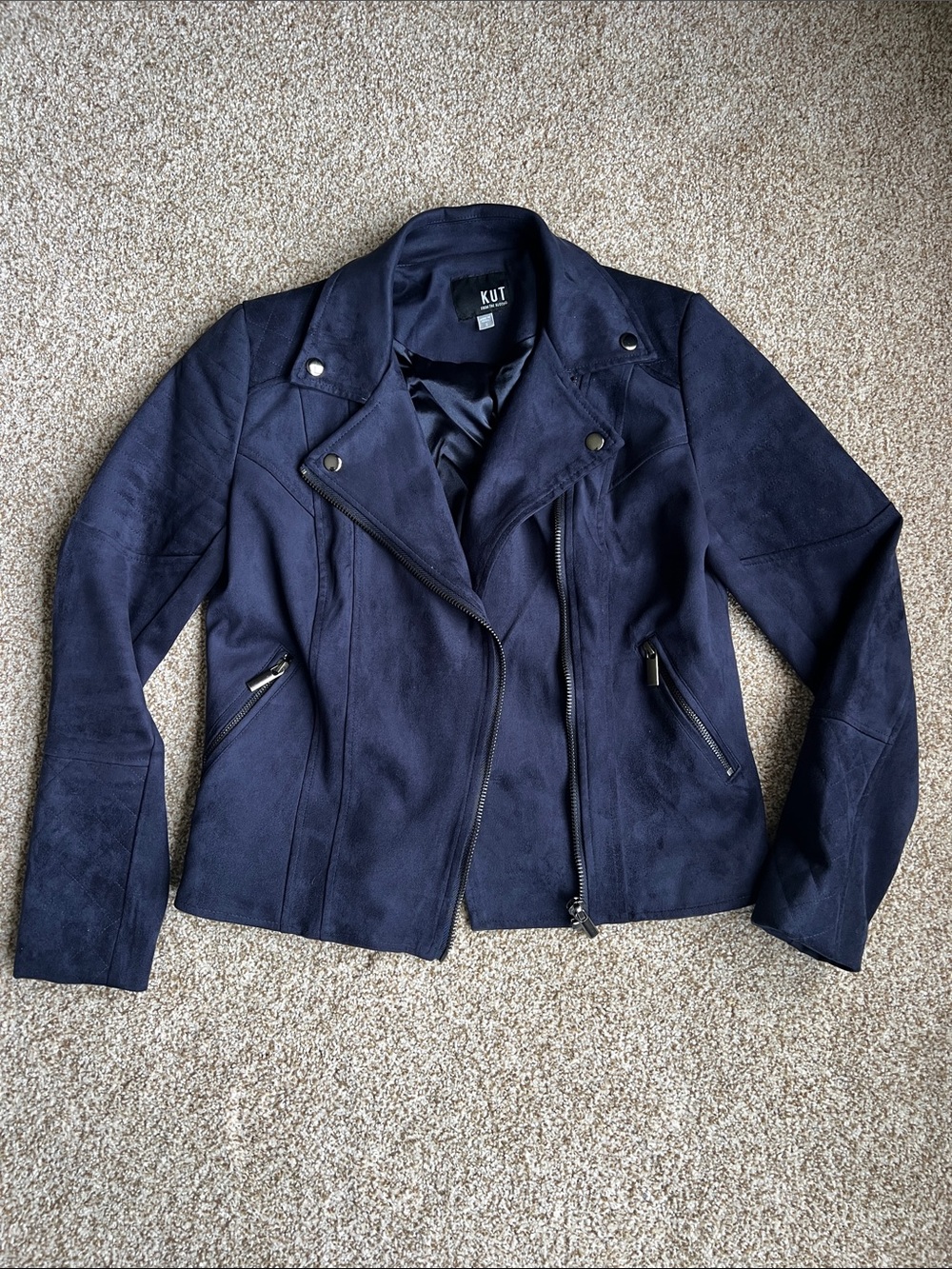Kut from the Kloth Navy Suede Moto Jacket